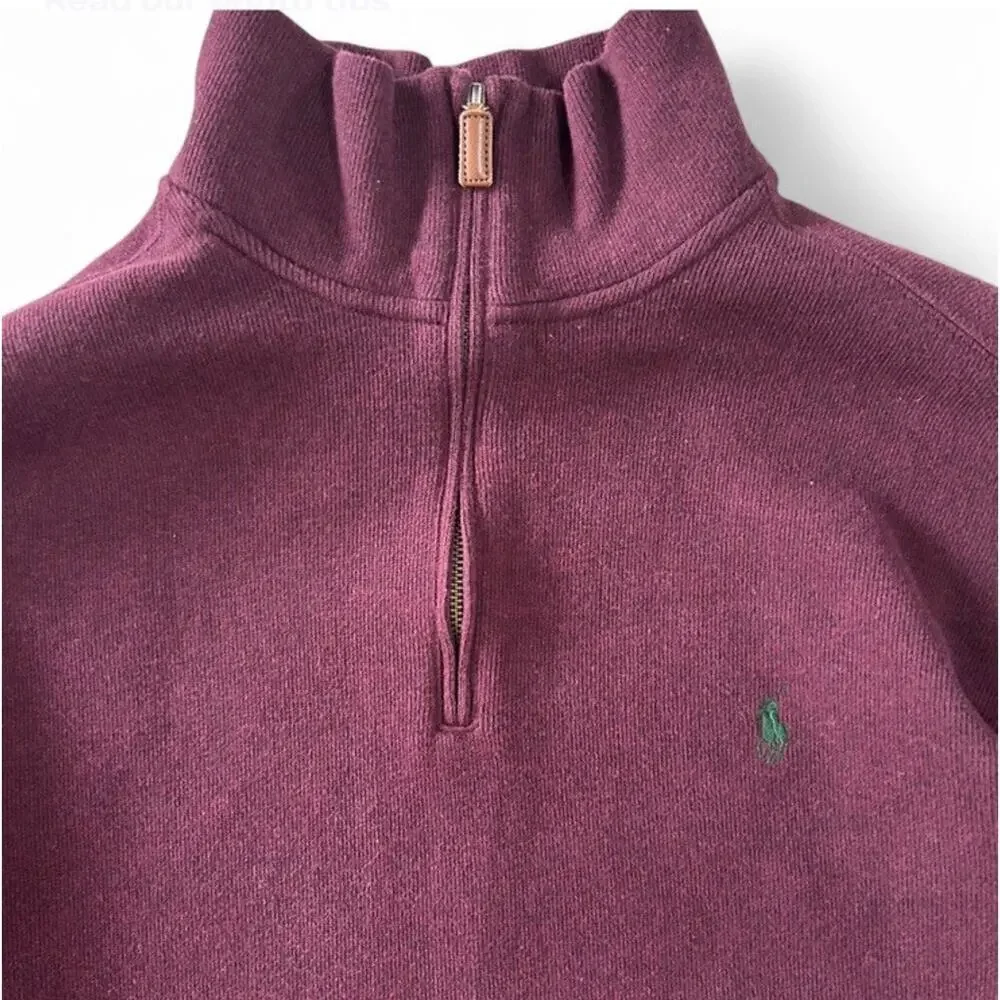Polo Ralph Lauren Maroon Quarter-zip Sweater 100% Cotton Embroidered Pony XLT